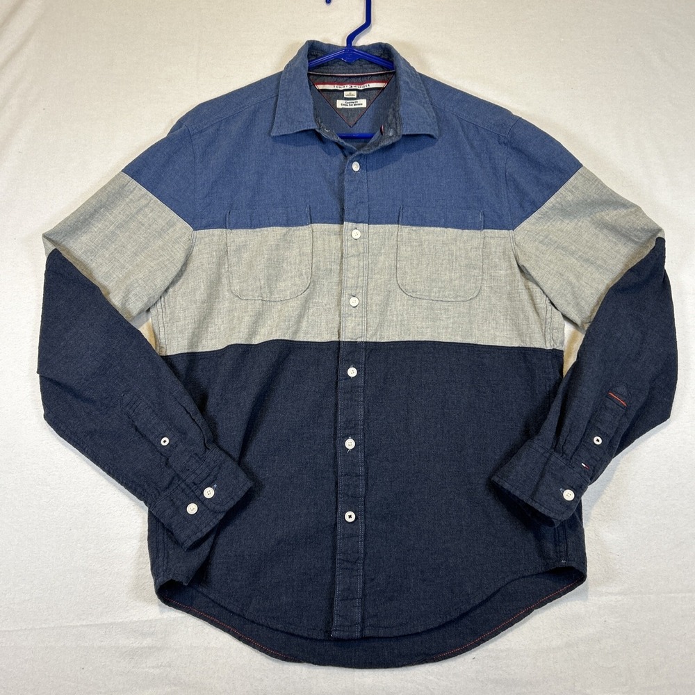 Tommy Hilfiger Mens Long Sleeve Button Down Shirt Medium Custom Fit Colorblock